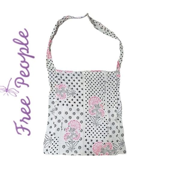 Free People Handbags - Free People IvoryPink & Black Floral Gauze Mesh  hobo tote